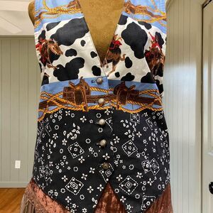 Vintage Western Festival Cowgirl Cowboy 100% Cotton Horse Vest